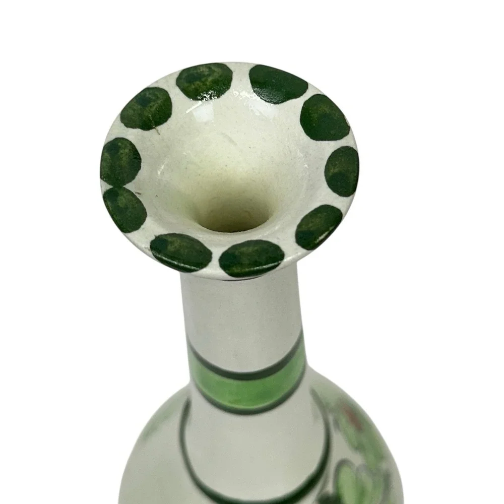 Tonala Pottery Bud Vase Floral Folk Art Signed CAT Mexico Hand Painted 8